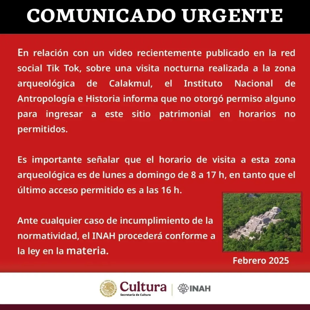 Comunicado Urgente por parte del INAH / Redes Sociales