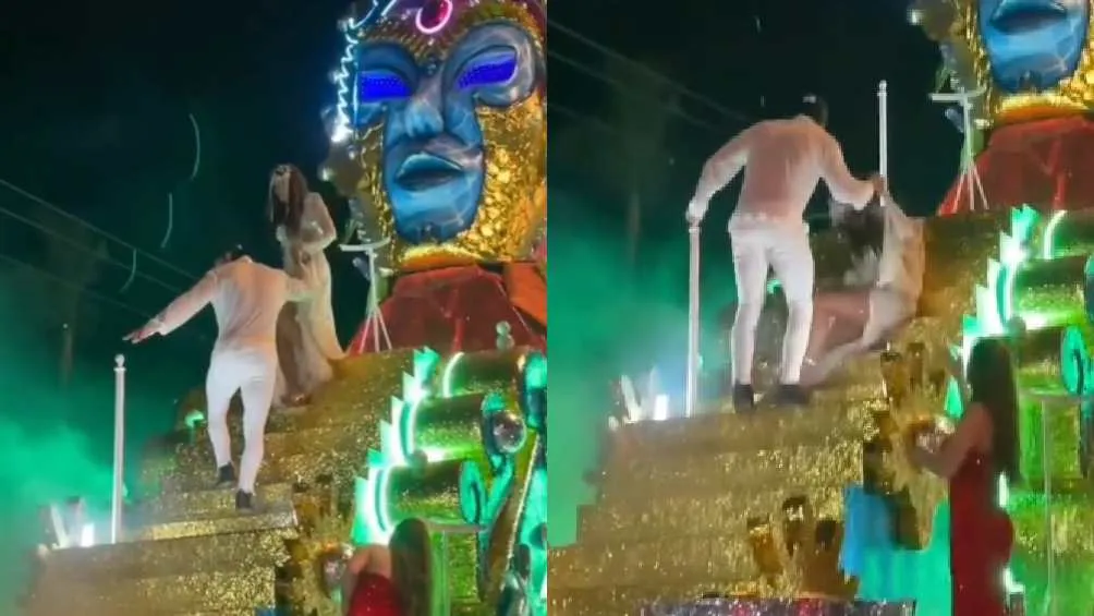 La conductora cayó varios escalones de un carro alegórico/X