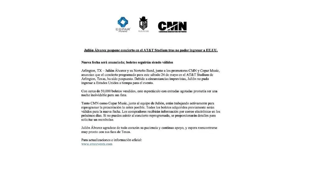 Comunicado oficial por parte de Julión Álvarez y su Norteño Banda/Redes Sociales