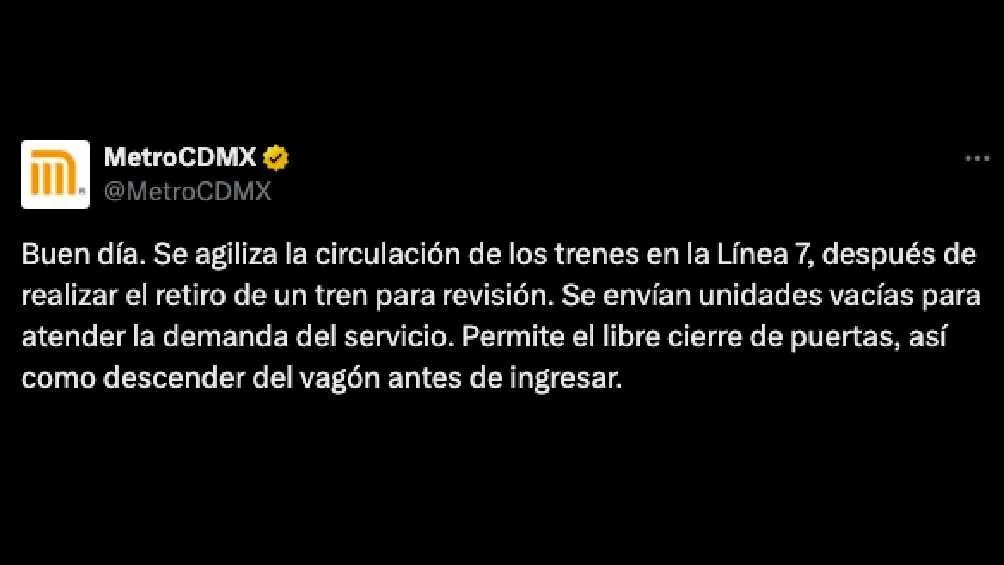 El Metro informó que se retiró un tren para revisión/X