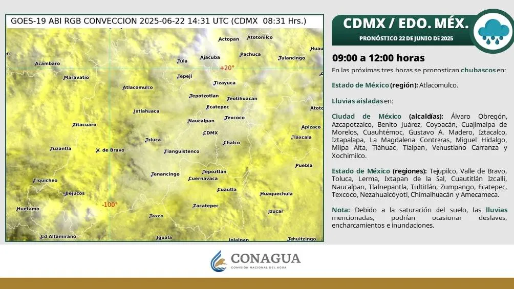 El pronóstico indica lluvias aisladas en varias alcaldías de la CDMX/Conagua