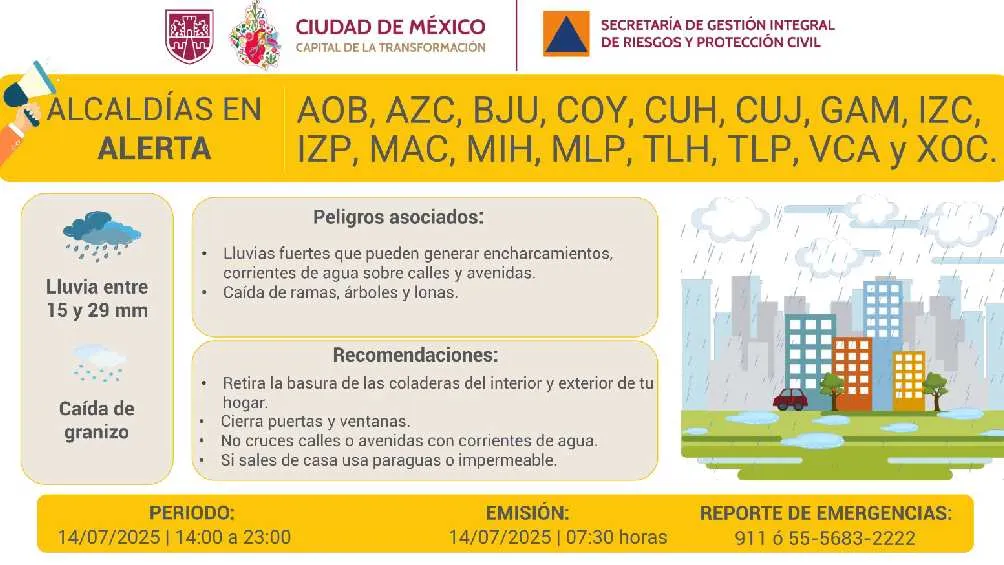 La alerta amarilla aplica para todas las alcaldías de la CDMX/X: @SGIRPC_CDMX