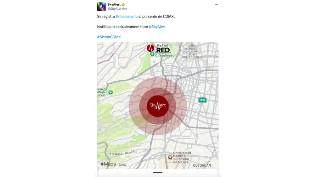 SkyAlert fue quien primero reportó el microsismo/X