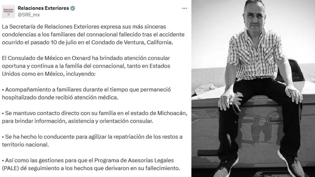 La SRE confirmó la muerte del paisano con este mensaje en redes/X