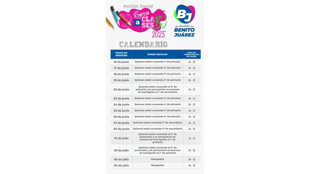 Este es el calendario de inscripción/Alcaldía Benito Juárez