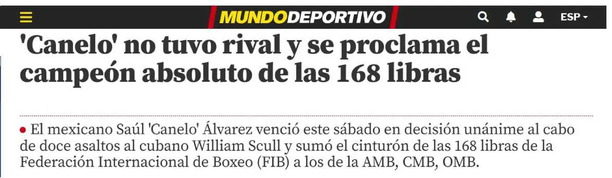 Captura Mundo Deportivo Canelo Alvarez