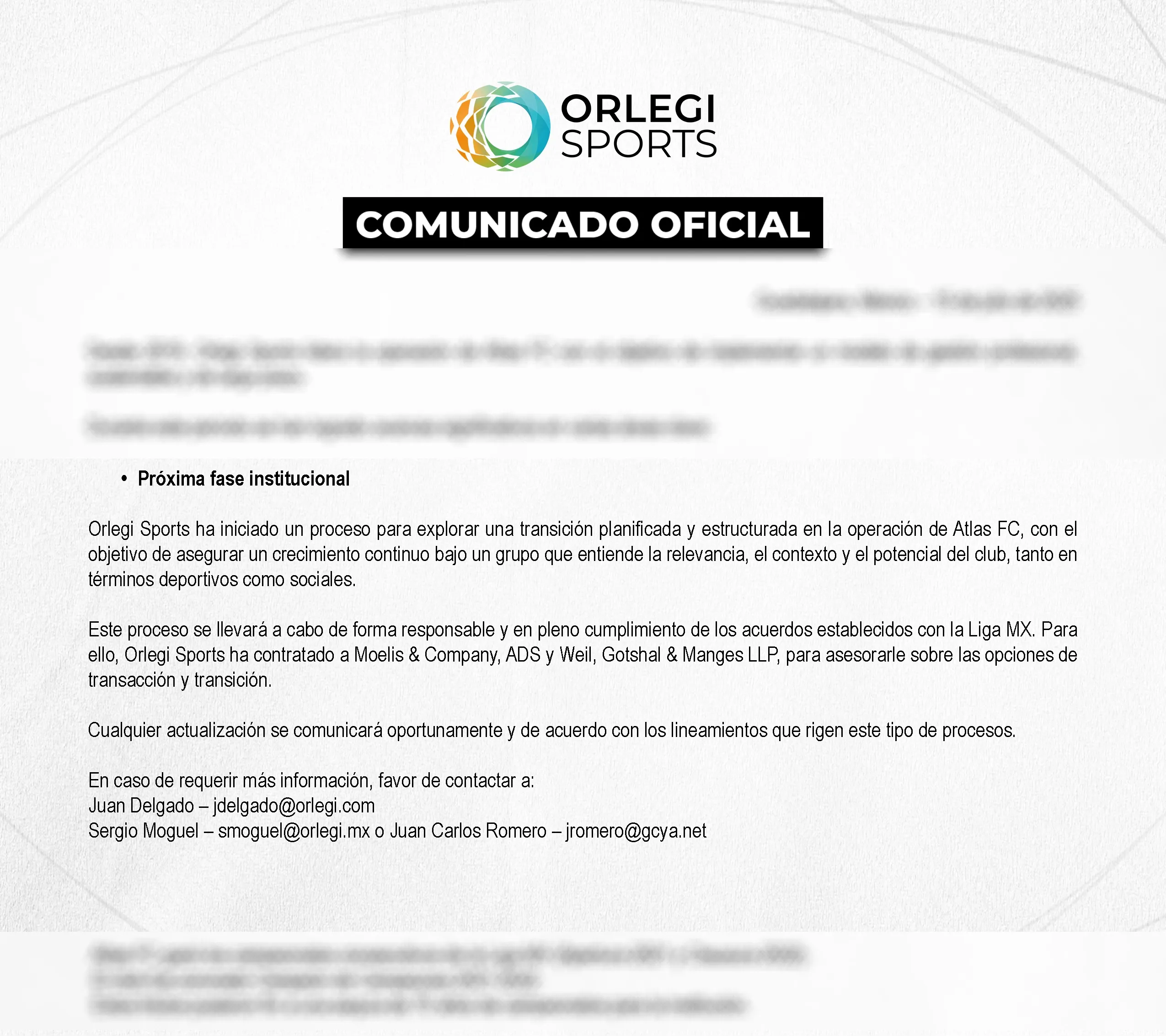 Orlegi reconoció un cambio institucional con Atlas