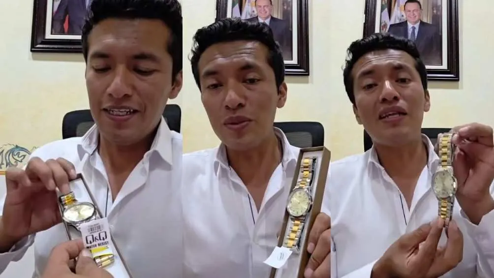 El propio alcalde mostró que el reloj es de la marca Q&amp;Q/X