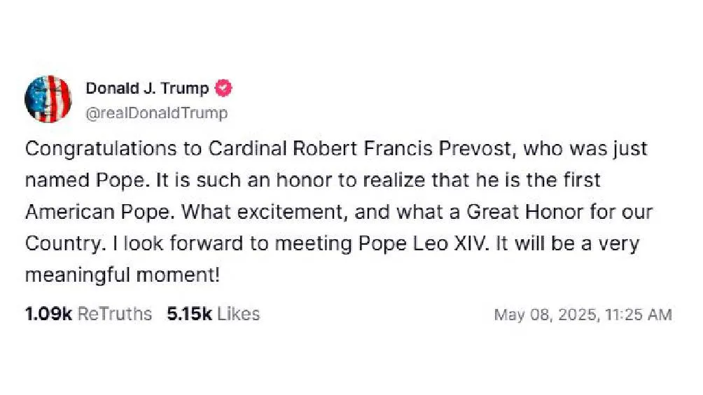 Este fue el mensaje de Trump al nuevo papa/X