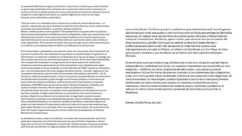 Esta es la carte que publicó el exmandatario mexicano/X