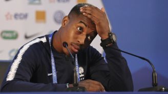 Presnel Kimpembe, en conferencia de prensa en Rusia 2018