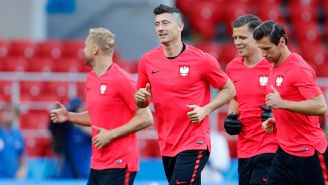 Lewandowski, durante una sesión de práctica con Polonia