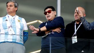 Maradona, durante el debut de Argentina en Rusia 2018