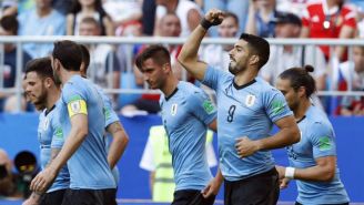 Luis Suárez festeja un gol contra Rusia en la Copa del Mundo