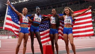 Allyson Felix, Athing Mu, Dalilah Muhammad y Sydney Mclaughlin