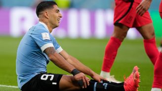 Luis Suárez en un partido de Uruguay en Qatar 2022