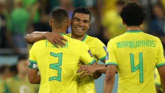 Jugadores de Brasil en festejo de gol