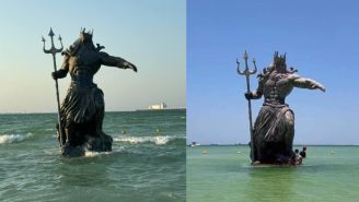 La estatua de Poseidón mide 3 metros y se encuentra en el progreso de Yucatán