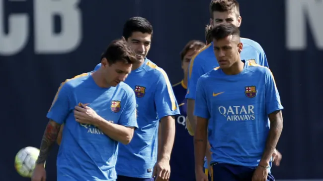 Messi, Neymar, Suárez y Piqué, en entrenamiento