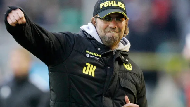 Klopp celebra tras un partido con el Dortmund