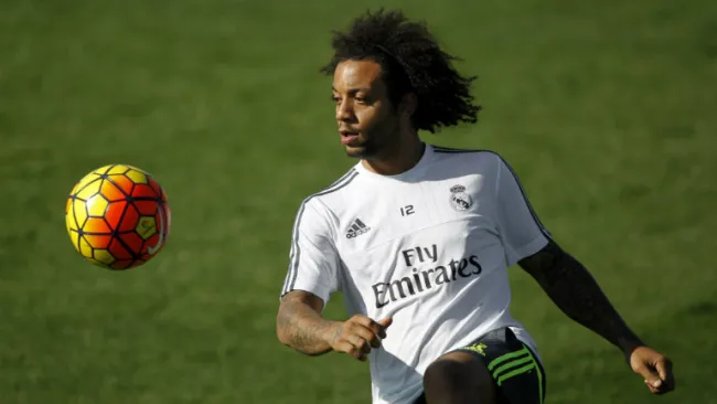 Marcelo en un entrenamiento con el Real Madrid