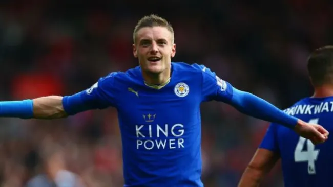 Jamie Vardy celebra un gol durante un partido