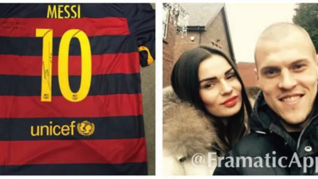 Skrtel presume en Instagram playera de Messi autografiada 