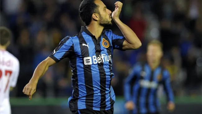 Vázquez celebra un gol con el Brujas belga