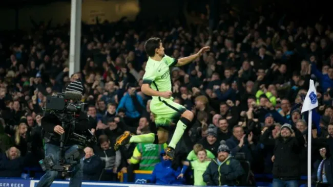 Jesus Navas celebra el único gol del City en contra del Everton