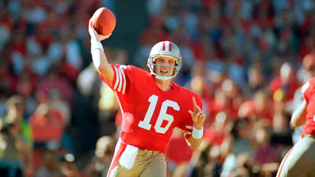 Joe Montana, en un partido con los 49ers de San Francisco en 1986
