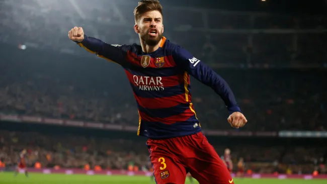 Piqué celebra su gol en Copa del Rey