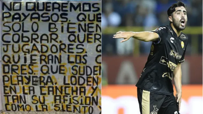 Nestor Vidrio y una de las pancartas para Dorados