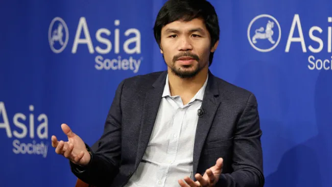 Manny Pacquiao durante una conferencia