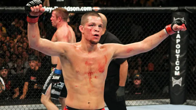 Nate Díaz celebra tras una victoria en UFC