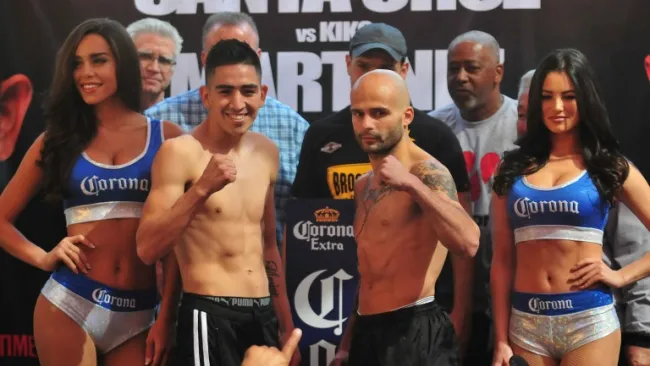 Leo Santa Cruz y Kiko Martínez en el pesaje de la pelea
