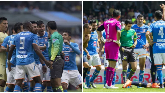 Jugadores de Cruz Azul reclaman penaltis contra América y Pumas