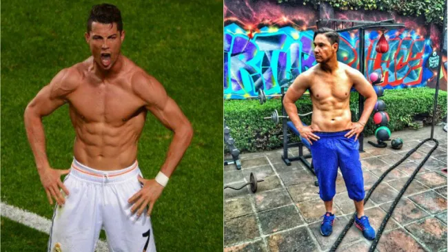 Cristiano Ronaldo y Moisés Muñoz posando para la cámara