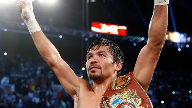 Manny Pacquiao, con el cinturón de Campeón tras derrotar a Bradley