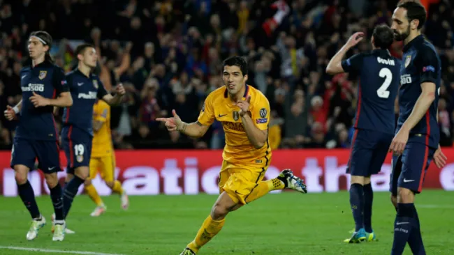 Luis Suárez festeja una anotación en el partido de Ida