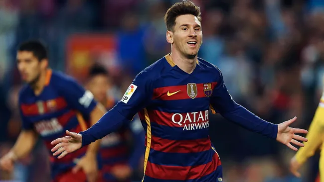Lionel Messi celebra el primer gol del Barcelona