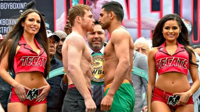 Saúl Álvarez y Amir Khan, frente a frente en el pesaje