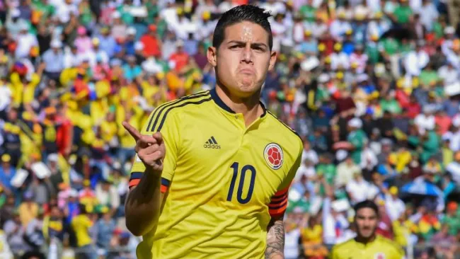 James Rodríguez celebra un gol en las eliminatorias de Conmebol