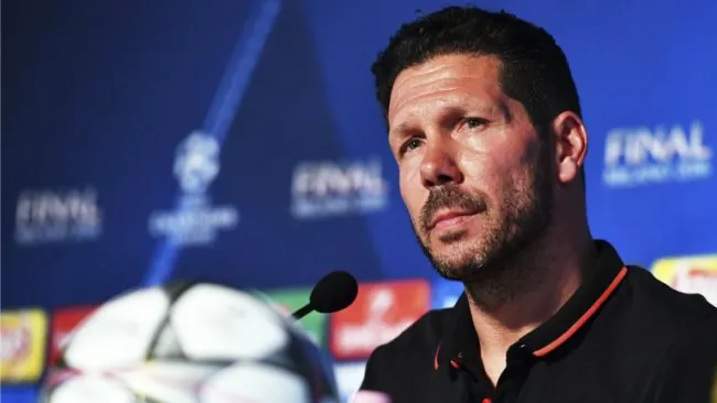 Diego Simeone durante la conferencia de prensa previa a la Final de la Champions