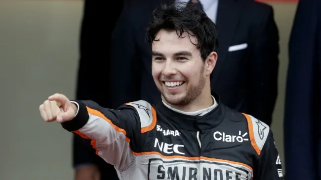 Segio Pérez celebra el podio conseguido en Mónaco