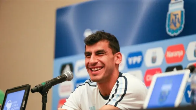 Nahuel Guzmán, durante la rueda de prensa de Argentina en San José