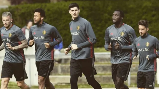 Jugadores belgas en un entrenamiento de la selección