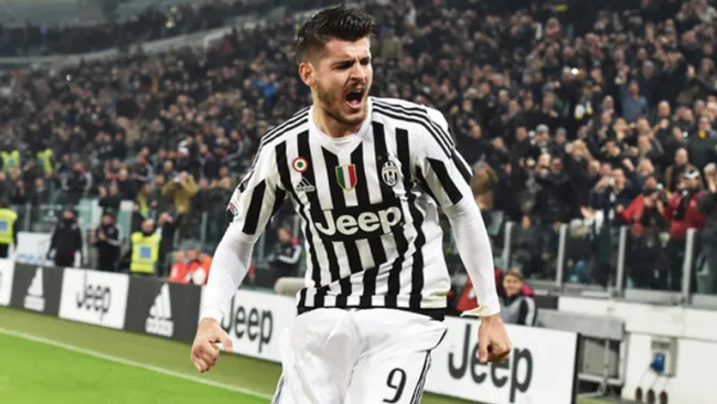 Morata festeja en juego con la Juventus 