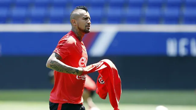 Arturo Vidal, durante un entrenamiento con la selección chilena