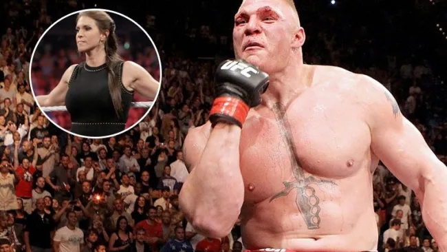 Brock Lesnar celebra una victoria en UFC