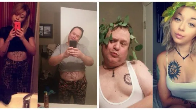 El padre imita a la hija en fotos